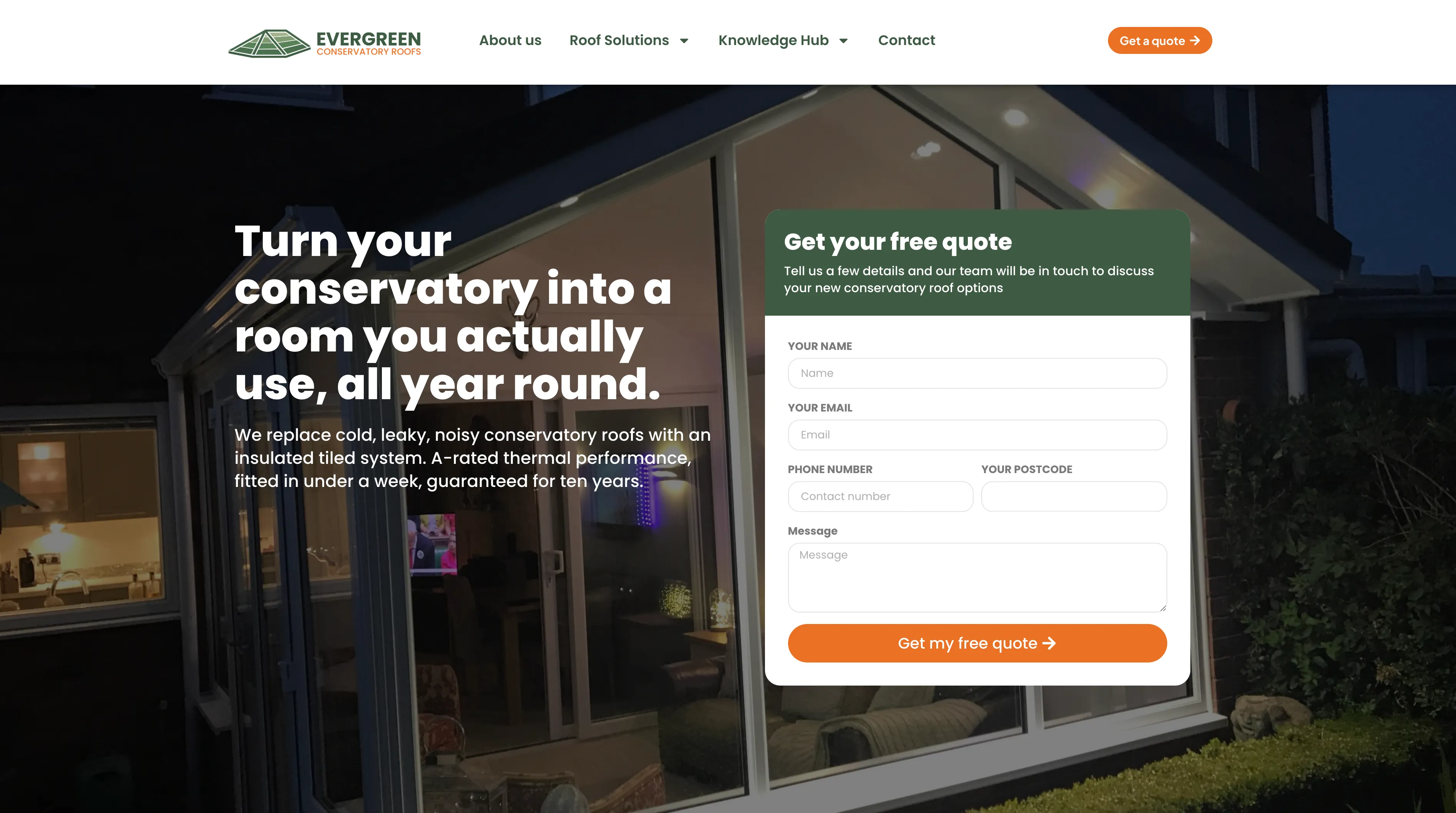 Evergreen Conservatory Roofs website homepage
