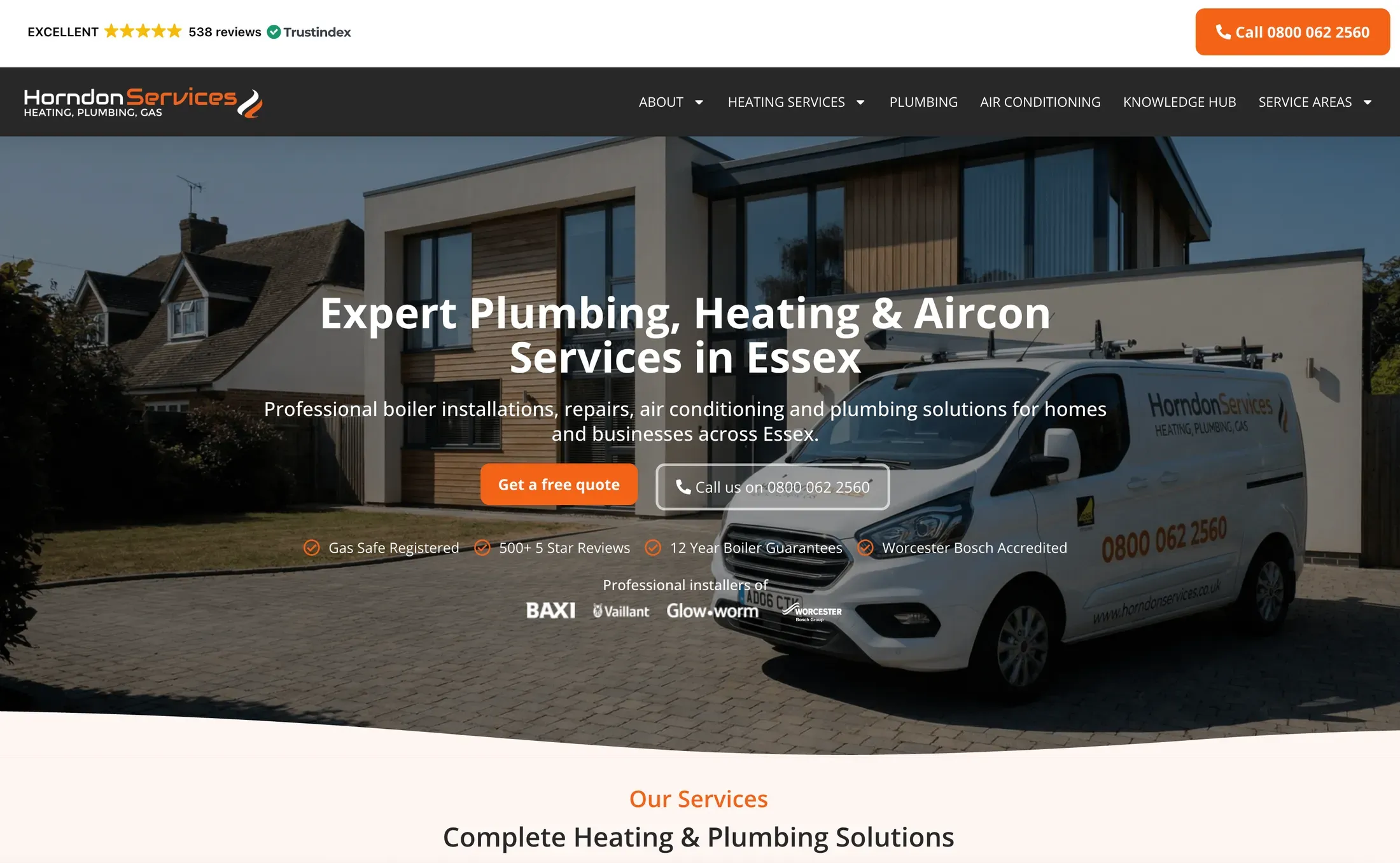 The Horndon Services website, designed and built in house by We Are SMC