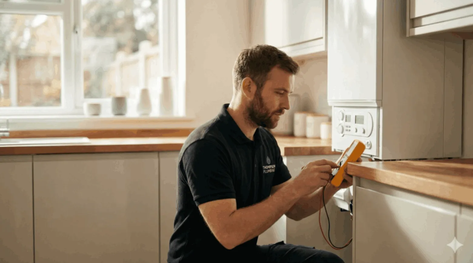 Heating engineer testing a boiler installation
